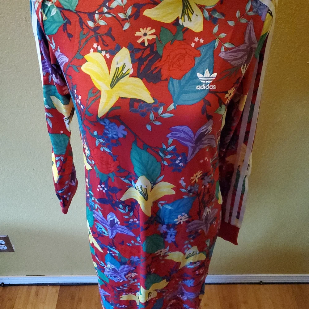 Adidas Floral Red Midi Dress - Picture 4 of 6